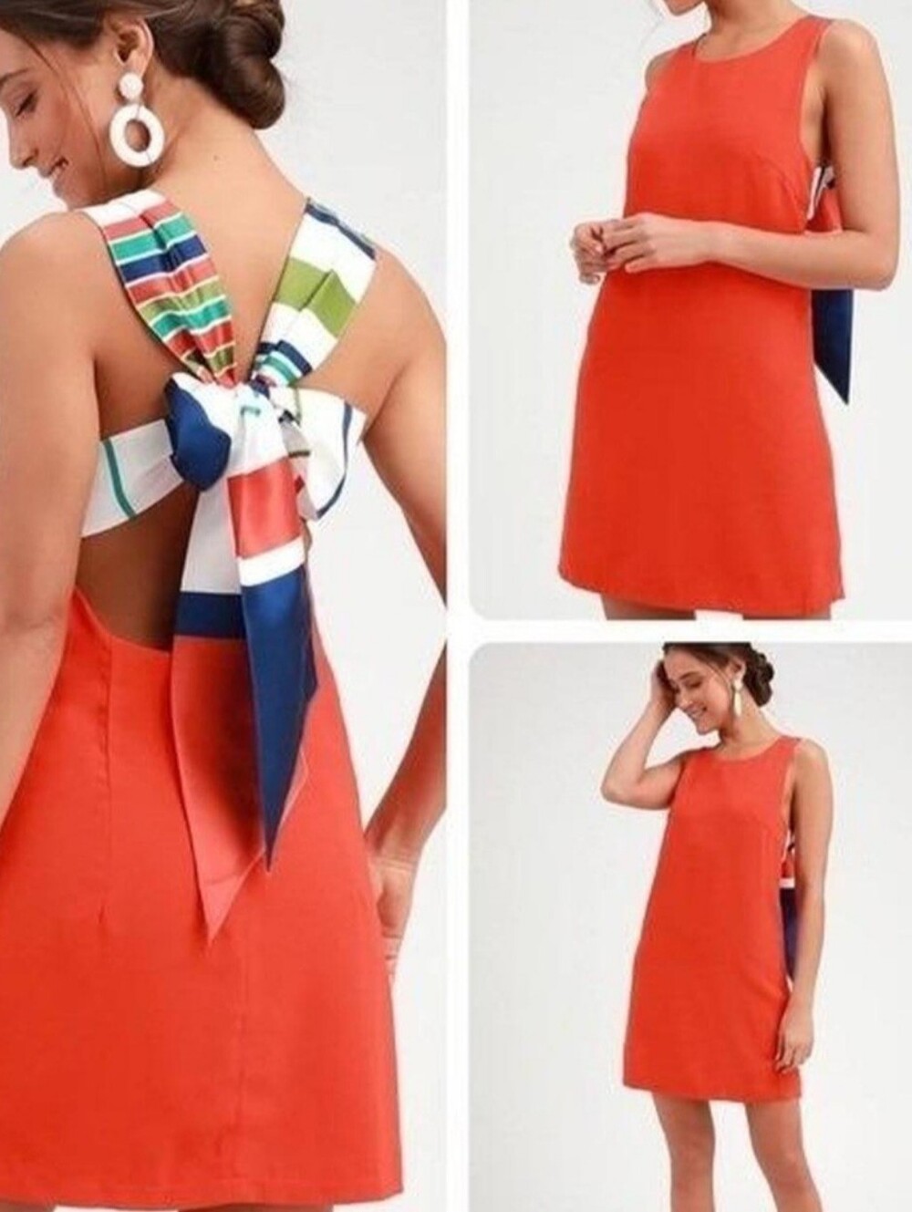 Lulus Joyful Red Orange Multi Stripe Tie-Back Mini Dress Medium